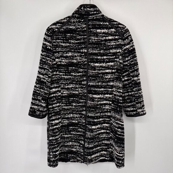 Carlisle Womens Black Tweed Coat jacket Zip wool blend leather trim Size 12 - Picture 10 of 13